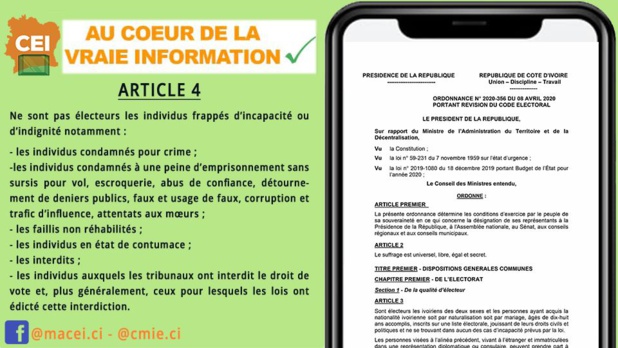 Exclusions du droit de vote en Côte d'Ivoire : Article 4 Exclusions du droit de vote en Côte d'Ivoire : Article 4