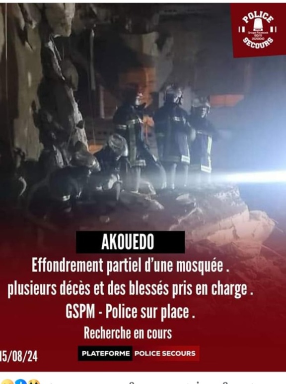 Akouédo : Effondrement d'une mosquée ce 15 août 2024 Akouédo : Effondrement d'une mosquée ce 15 août 2024