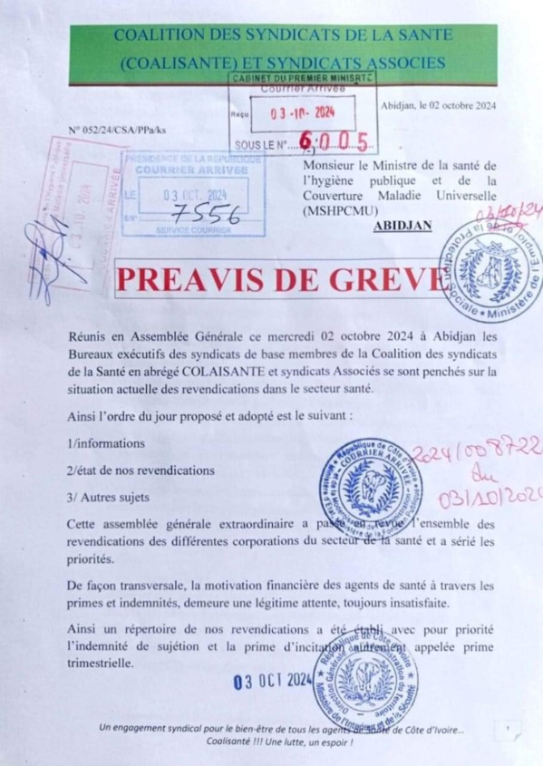 Préavis déposé par la COALISANTE Préavis déposé par la COALISANTE