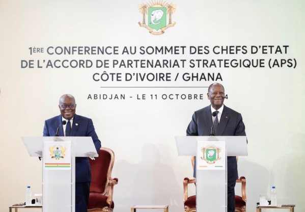1ère Conférence au Sommet Ouattara et Akufo-Addo de l'APS © Crédit photo Sercom Présidence ivoirienne 1ère Conférence au Sommet Ouattara et Akufo-Addo de l'APS © Crédit photo Sercom Présidence ivoirienne