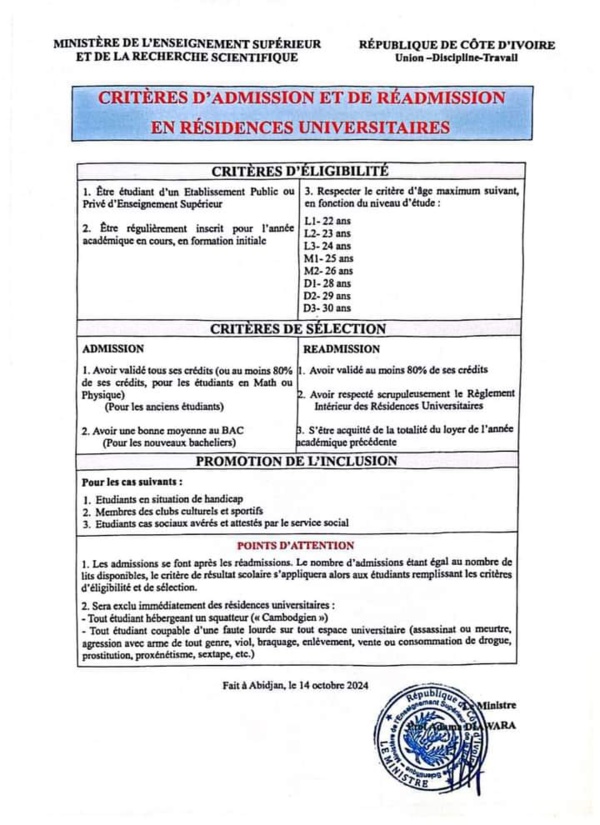 Logement étudiant en Côte d'Ivoire : voici les nouvelles conditions d'attribution 2024-2025