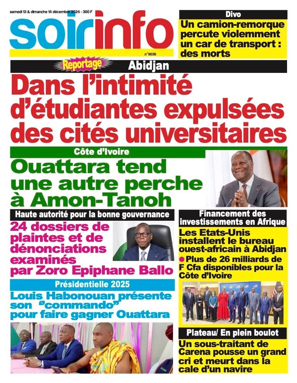 Titrologie 14 décembre 2024 : voici les grands titres de la presse ivoirienne