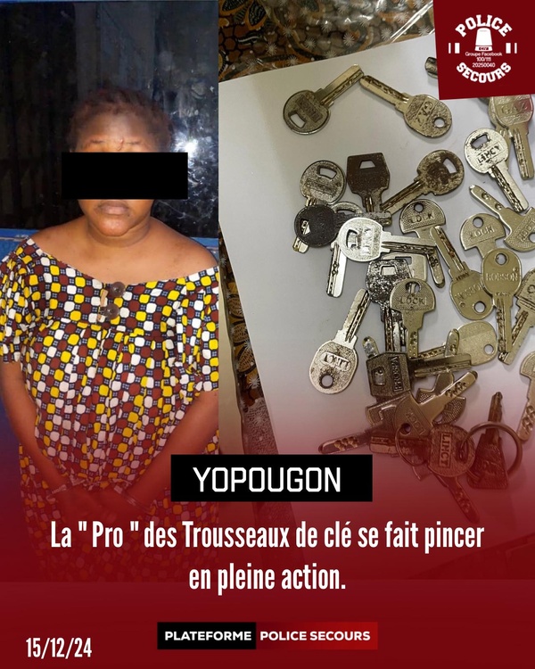 Une jeune femme spécialisée dans les cambriolages à domicile a été interpellée à Yopougon Ananeraie © Crédit photo DR Une jeune femme spécialisée dans les cambriolages à domicile a été interpellée à Yopougon Ananeraie © Crédit photo DR