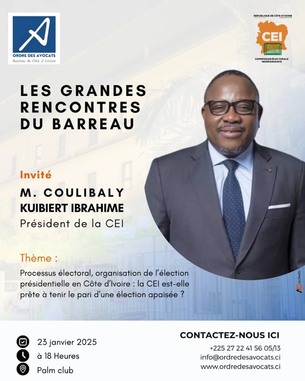 CEI : Le Barreau de Côte d'Ivoire examine les préparatifs de la présidentielle 2025 CEI : Le Barreau de Côte d'Ivoire examine les préparatifs de la présidentielle 2025