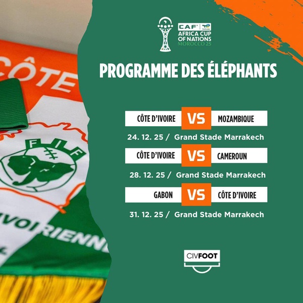 CAN 2025 : Le calendrier des matchs des Éléphants dévoilé CAN 2025 : Le calendrier des matchs des Éléphants dévoilé