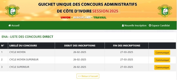 Concours ENA 2026 Côte d'Ivoire : Inscriptions ouvertes jusqu'au 27 mars Concours ENA 2026 Côte d'Ivoire : Inscriptions ouvertes jusqu'au 27 mars