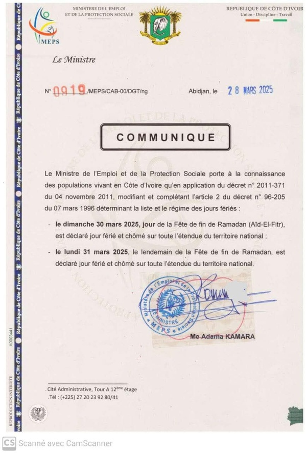 Aïd el-Fitr, Ramadan 2025 : le lundi 31 mars déclaré jour férié chômé en Côte d'Ivoire Aïd el-Fitr, Ramadan 2025 : le lundi 31 mars déclaré jour férié chômé en Côte d'Ivoire