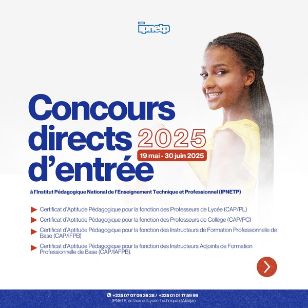 IPNETP 2025 CI : Inscriptions ouvertes du 19 mai au 30 juin, calendrier et dates clés © Crédit photo DR IPNETP 2025 CI : Inscriptions ouvertes du 19 mai au 30 juin, calendrier et dates clés © Crédit photo DR