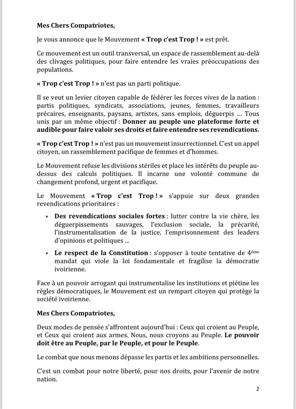 Lettre ouverte de Laurent Gbagbo au peuple de Côte d'Ivoire ce 12 juin 2025