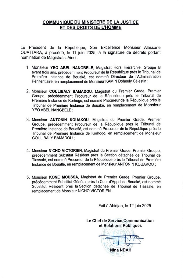 Nominations de magistrats en Côte d'Ivoire par Alassane Ouattara avant la présidentielle : voici la liste Nominations de magistrats en Côte d'Ivoire par Alassane Ouattara avant la présidentielle : voici la liste