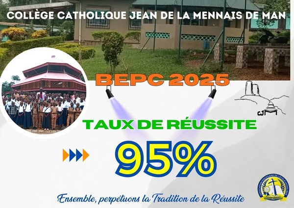 Le collège Jean de la Mennais obtient 95% de réussite au BEPC 2025 en Côte d'Ivoire © Crédit photo DR Le collège Jean de la Mennais obtient 95% de réussite au BEPC 2025 en Côte d'Ivoire © Crédit photo DR