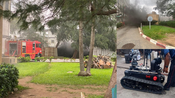 Incendie au sous-sol de la Tour E du Plateau à Abidjan ce mercredi © Crédit photo DR