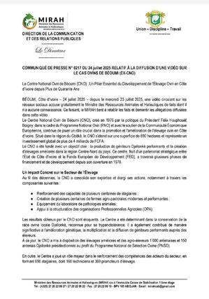 Affaire Centre National Ovin de Béoumi : le ministre Sidi Touré dément toute appropriation de terres