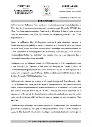 Mort d'Alino Faso à Abidjan : le Burkina rejette la thèse du suicide