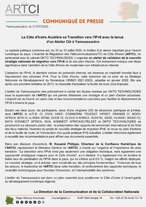 IPv6 Côte d'Ivoire : l'ARTCI lance l'adoption de la dernière version du protocole Internet IPv6 Côte d'Ivoire : l'ARTCI lance l'adoption de la dernière version du protocole Internet