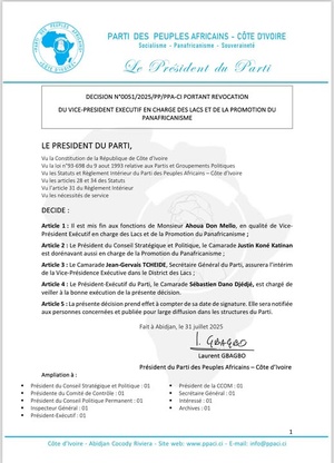 Laurent Gbagbo révoque Ahoua Don Mello du PPA-CI après sa candidature Laurent Gbagbo révoque Ahoua Don Mello du PPA-CI après sa candidature