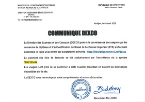 DEXCO : la procédure de demande et d'authentification des diplômes du BTS s'effectue désormais en ligne