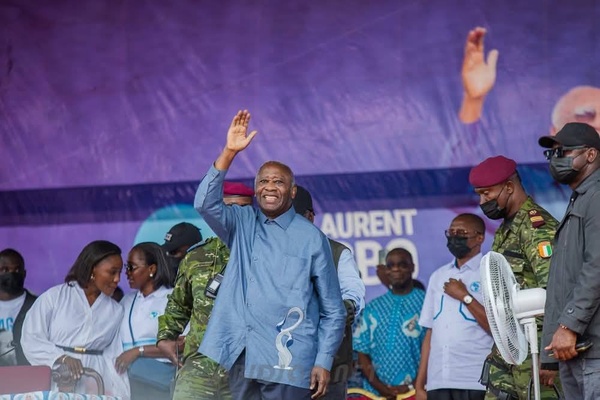 Laurent Gbagbo au meeting du PPA-CI ce 16 août 2025 à Yopougon FICGAYO © Crédit photo DR