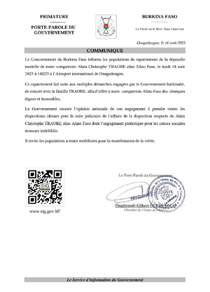 Alino Faso, le Burkina rapatrie sa dépouille ce lundi 18 août 2025 Alino Faso, le Burkina rapatrie sa dépouille ce lundi 18 août 2025