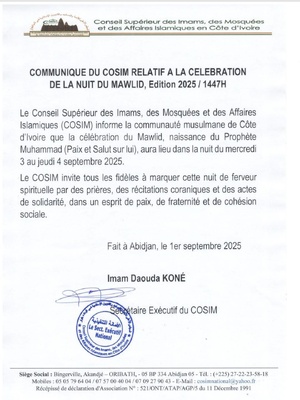 Maouloud 2025 en Côte d'Ivoire : dans la nuit du 3 au 4 septembre Maouloud 2025 en Côte d'Ivoire : dans la nuit du 3 au 4 septembre