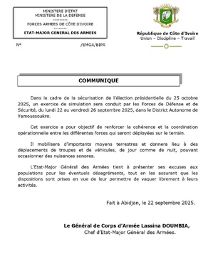 Exercice militaire à Yamoussoukro pour sécuriser l'élection présidentielle d'octobre 2025 en Côte d'Ivoire