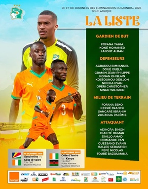 Éliminatoires Mondial 2026, voici la liste des Éléphants de Côte d'Ivoire face aux Seychelles le 10 octobre et le Kenya le 14 octobre 2025 