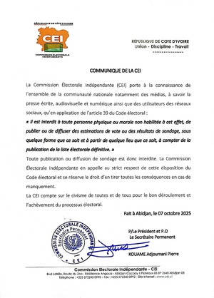 La CEI interdit la publication de tout sondage avant la présidentielle du 25 octobre : Sanctions prévues La CEI interdit la publication de tout sondage avant la présidentielle du 25 octobre : Sanctions prévues