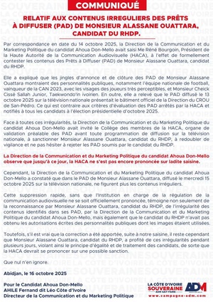 Alassane Ouattara : ses spots de campagne contestés, Don Mello attend les sanctions de la HACA Alassane Ouattara : ses spots de campagne contestés, Don Mello attend les sanctions de la HACA