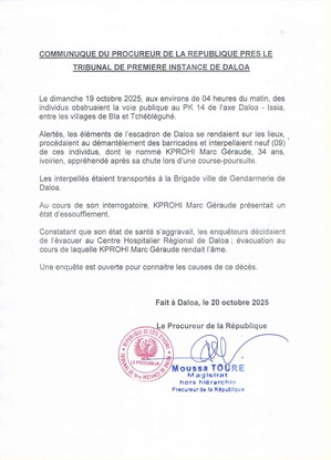 Un mort de plus dans les manifestations liées au 4e mandat de Ouattara à Daloa