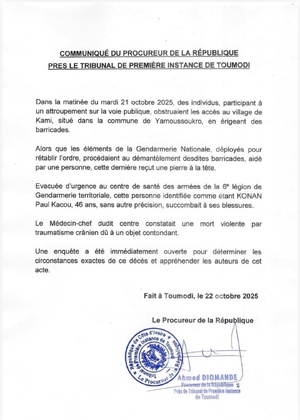 Un manifestant tué à Yamoussoukro lors du démantèlement de barricades