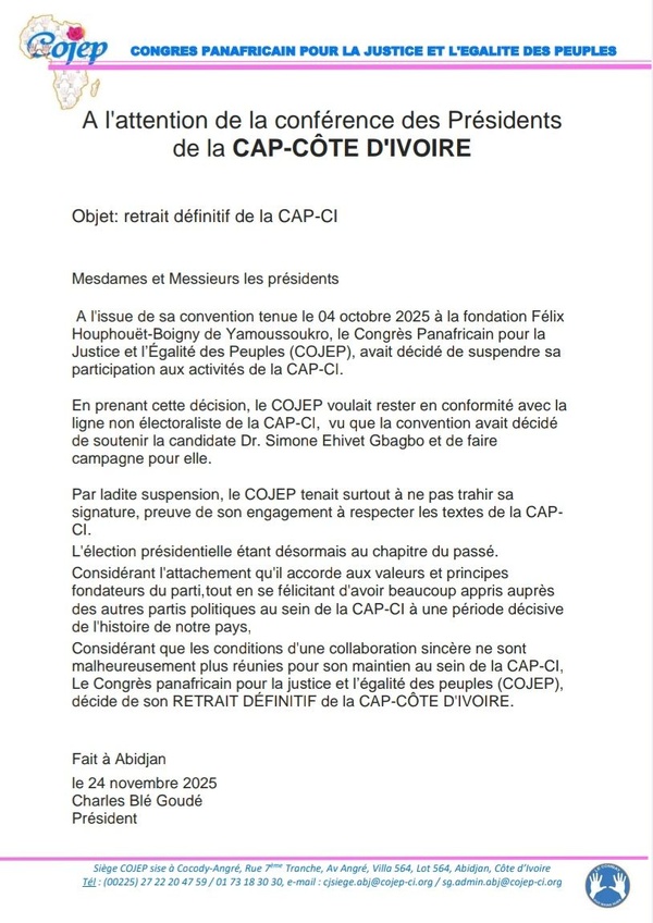 Blé Goudé annonce son retrait définitif de la CAP-CI Blé Goudé annonce son retrait définitif de la CAP-CI