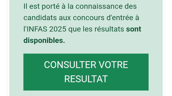 INFAS 2025, les résultats disponibles: 10 000 candidats admis, la liste © Crédit photo DR INFAS 2025, les résultats disponibles: 10 000 candidats admis, la liste © Crédit photo DR
