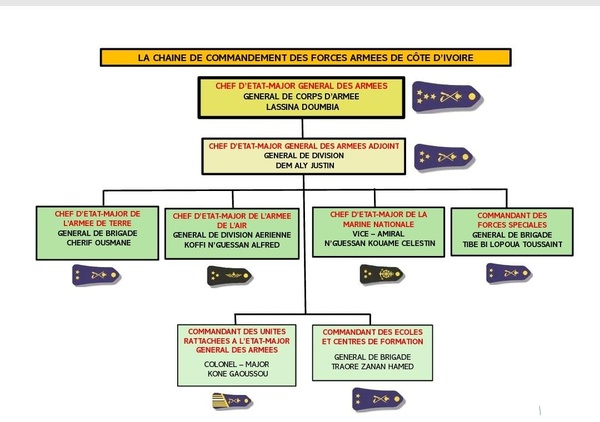 Voici la chaîne de commandement des Forces Armées de Côte d'Ivoire (FACI) © Crédit photo DR