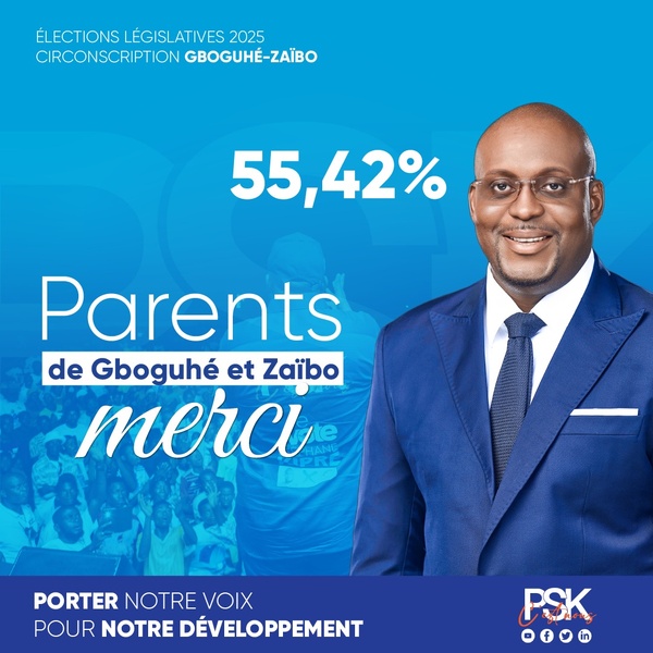 Stéphane Kipré remporte les législatives 2025 à Gboguhé-Zaïbo avec 55,42%© Crédit photo DR
