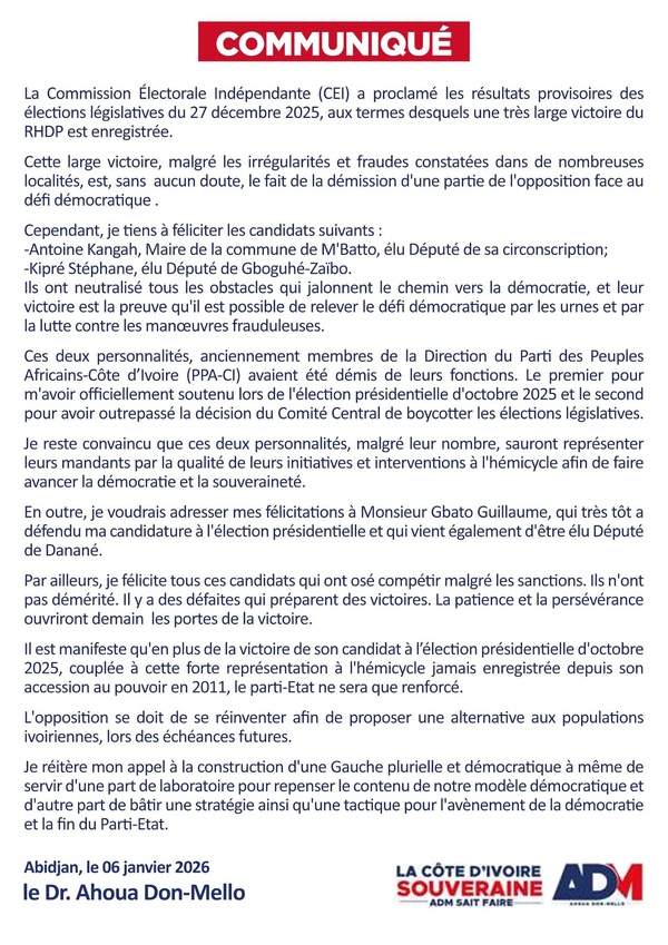 Après les législatives 2025, Don-Mello brise le silence et dévoile son plan contre le "parti-État" Après les législatives 2025, Don-Mello brise le silence et dévoile son plan contre le "parti-État"
