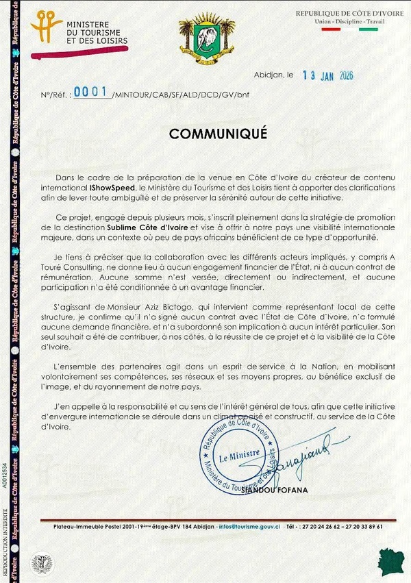 IShowSpeed en Côte d'Ivoire : le gouvernement ivoirien dément tout financement IShowSpeed en Côte d'Ivoire : le gouvernement ivoirien dément tout financement