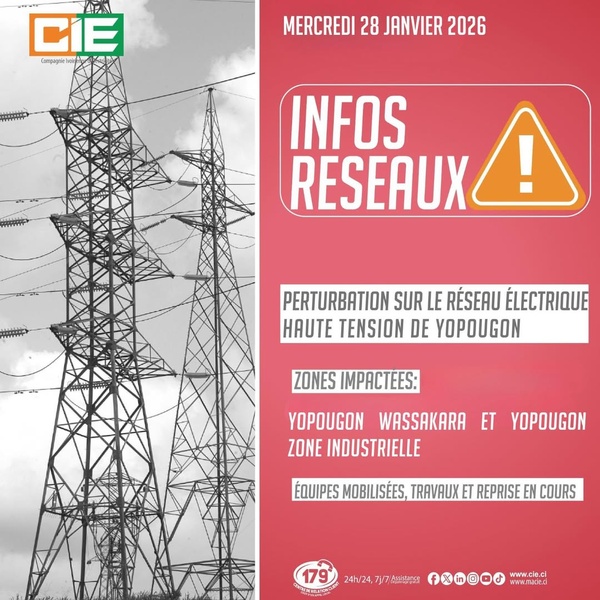 Coupure d'électricité à Yopougon annonce la CIE ce mercredi Coupure d'électricité à Yopougon annonce la CIE ce mercredi