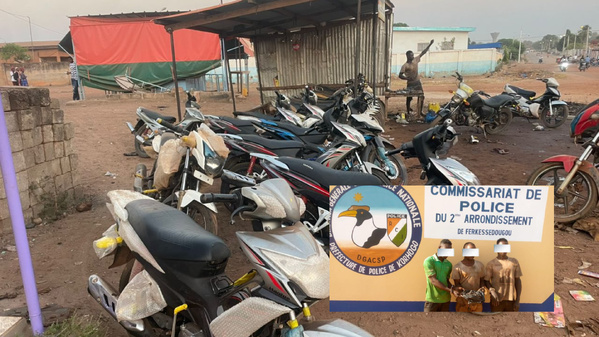 Démantèlement à Ferkessédougou d'un réseau de vol de motos © Crédit photo DR Démantèlement à Ferkessédougou d'un réseau de vol de motos © Crédit photo DR