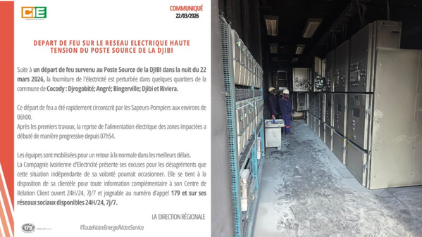 CIE, Cocody sans courant après un incendie au poste source de la Djibi © Crédit photo DR