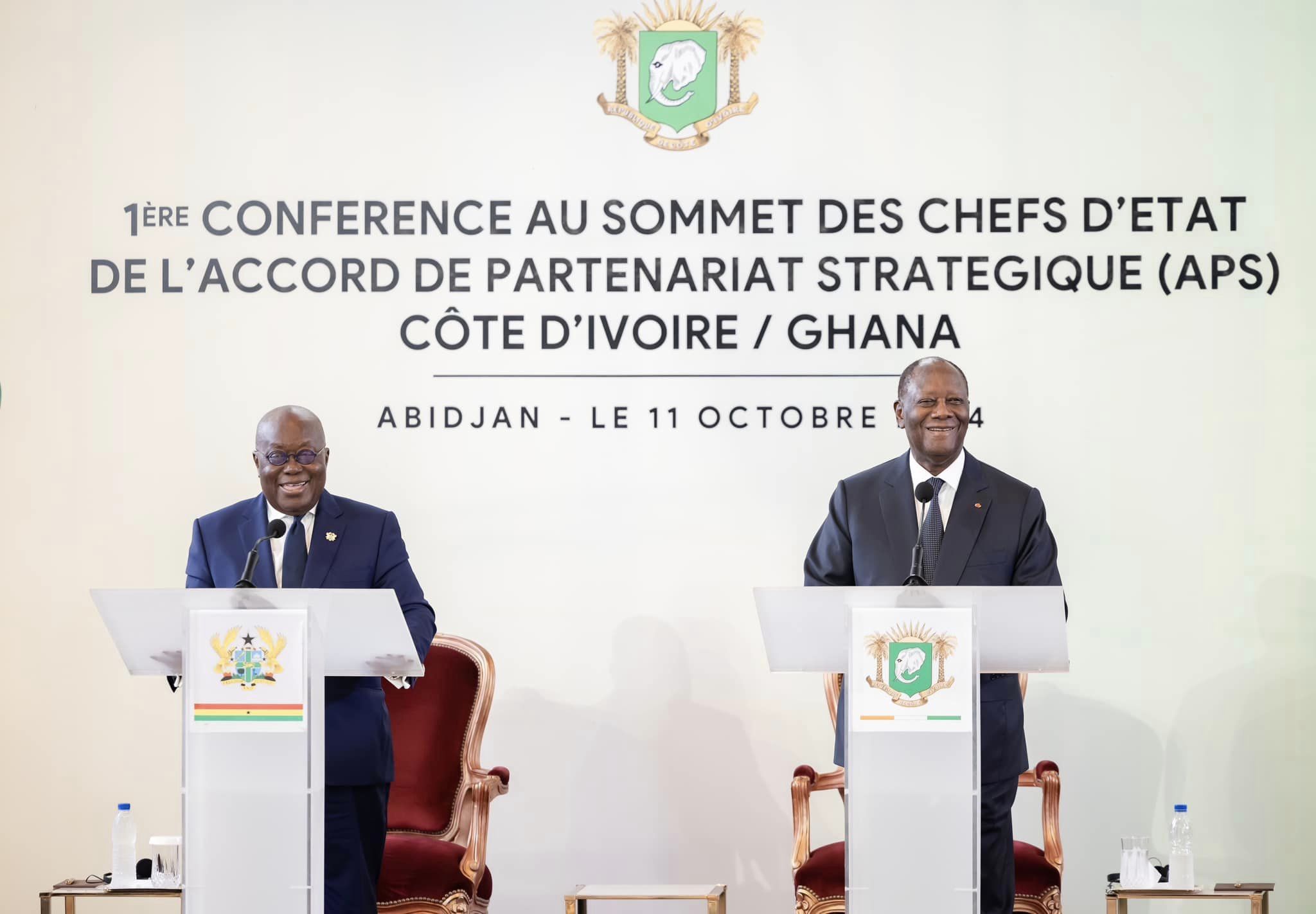 1ère Conférence au Sommet Ouattara et Akufo-Addo de l'APS © Crédit photo Sercom Présidence ivoirienne 1ère Conférence au Sommet Ouattara et Akufo-Addo de l'APS © Crédit photo Sercom Présidence ivoirienne