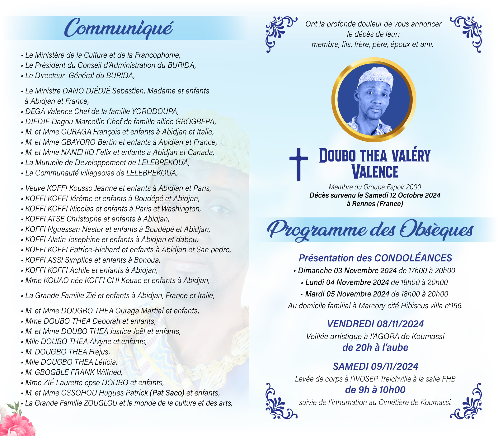 Programme De Obseque Obsèques de Valéry d'Espoir 2000 : voici le programme complet des ...