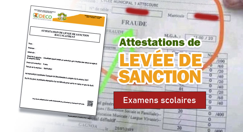 attestations de levée de sanction pour les personnes concernées par des mesures disciplinaires aux examens © Crédit photo DR