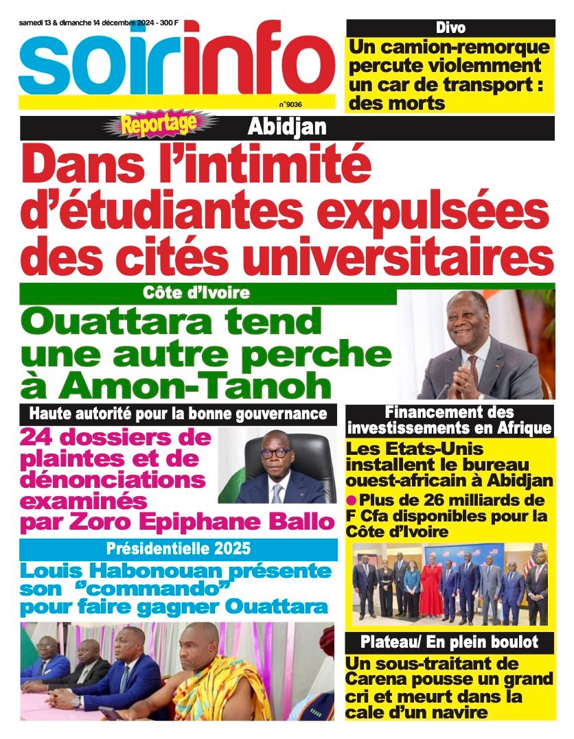 Titrologie 14 décembre 2024 : voici les grands titres de la presse ivoirienne