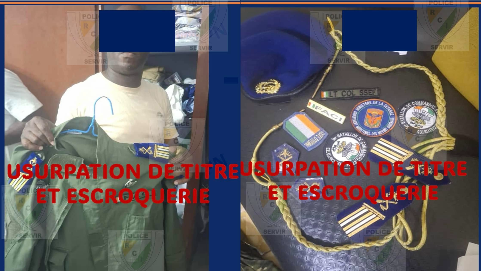 Arrestation d'un faux lieutenant-colonel des FACI à Bonoua © Crédit photo DR Arrestation d'un faux lieutenant-colonel des FACI à Bonoua © Crédit photo DR