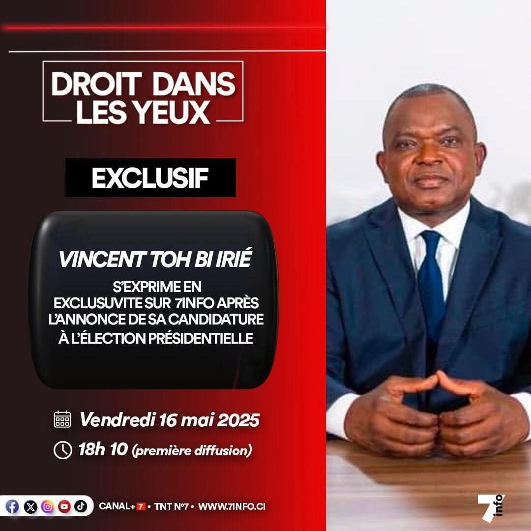 Présidentielle 2025 : sur 7Info, Vincent Toh Bi fait des révélations sur sa candidature