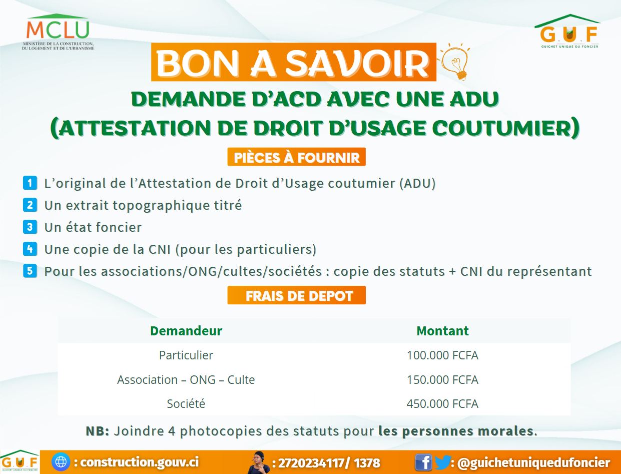 Comment transformer votre l'Attestation de Droit d'Usage coutumier (ADU) en ACD en Côte d'Ivoire © Crédit photo DR