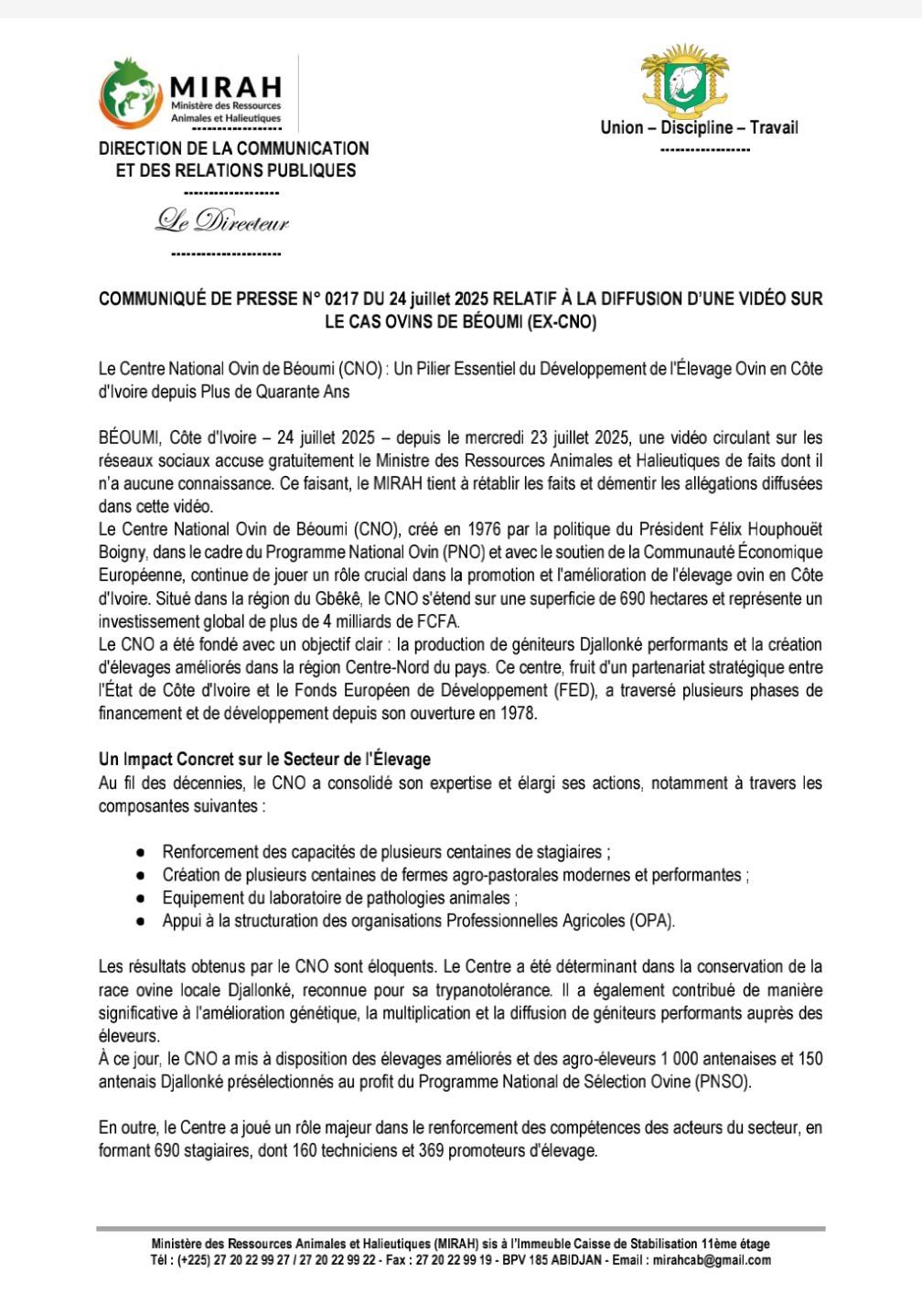 Affaire Centre National Ovin de Béoumi : le ministre Sidi Touré dément toute appropriation de terres