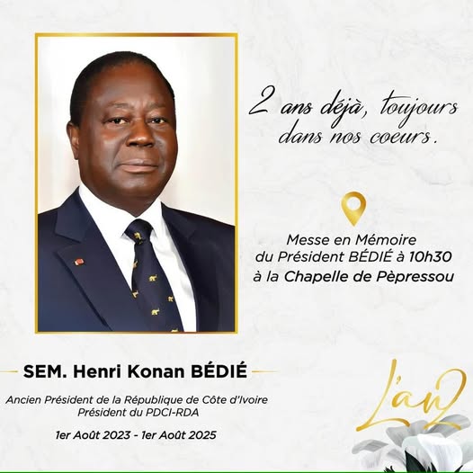 Commémoration du 2ème anniversaire du décès de Bédié le 1er août 2025 © Crédit photo DR Commémoration du 2ème anniversaire du décès de Bédié le 1er août 2025 © Crédit photo DR
