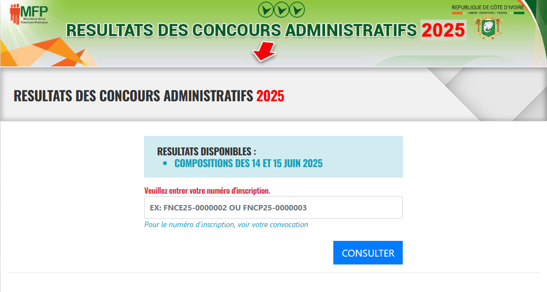 Concours fonction publique CI 2025 : consultez en ligne les résultats des compositions des 28 et 29 juin Concours fonction publique CI 2025 : consultez en ligne les résultats des compositions des 28 et 29 juin