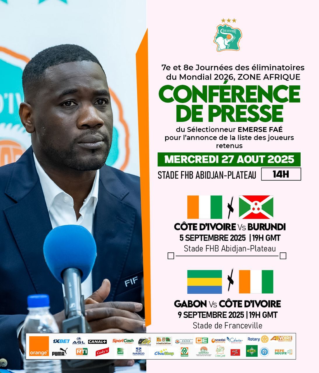 Éliminatoires Mondial 2026, zone Afrique : Emerse Faé dévoile la liste des Éléphants de Côte d'Ivoire ce 27 août